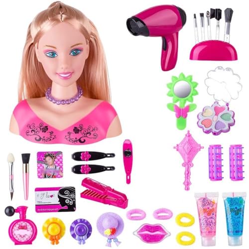 Puppenkopf zum Schminken und Kämmen für Mädchen, Make-up für Kinder Pretend Playset Styling Head Doll Frisur Spielzeug mit Haarclip, Halbkörpermodell 35 Stück Puppenkopf zum Schminken und Kämmen für Mädchen, Make-up für Kinder Pretend Playset Styling Head Doll Frisur Spielzeug mit Haarclip, Halbkörpermodell 35 Stück von CALLOVE