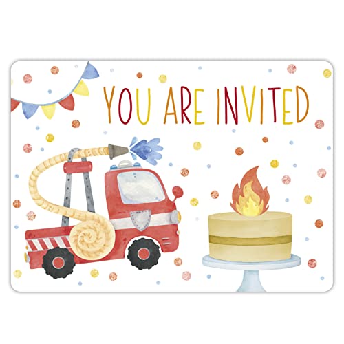 12 Einladungskarten zum Kindergeburtstag mit passenden Versandumschlägen,Bunte Geburtstagsfeier Einladung,Geburtstagseinladungen,Partyeinladungen,Feuerwehr von CALLUNA PRODUKTE MIT HERZ