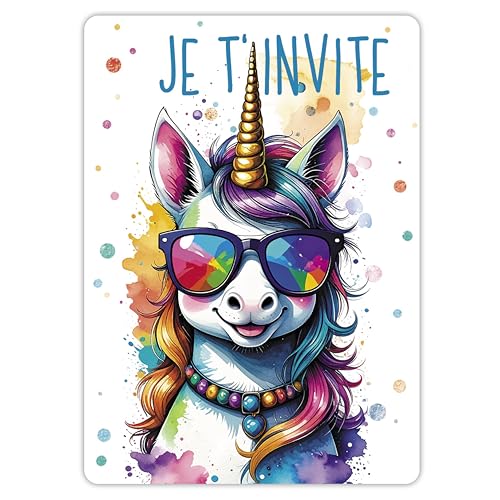 12 lustige Einladungskarten zum Kindergeburtstag mit Glitzerlack (ohne Tüten) - bunte Einladung zur Geburtstagsfeier - Einladung zur Party (Einhorn) von CALLUNA PRODUKTE MIT HERZ