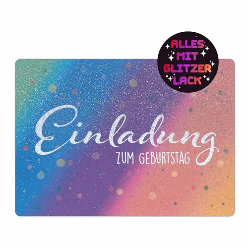 CALLUNA® – 12 Einladungskarten zum Kindergeburtstag mit Glitzerlack – Bunte Einladung zur Geburtstagsfeier – Geburtstagseinladungen – Partyeinladungen – Glitzerkarte von CALLUNA PRODUKTE MIT HERZ