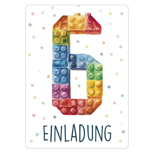 CALLUNA® Baustein Einladungen Kindergeburtstag Mädchen und Junge – 12 Stück – Witzige Baustein Geburtstag Einladungen für die Geburtstagsfeier – Einladungskarten Kids, Building Bauklötze (o. VH) von CALLUNA PRODUKTE MIT HERZ
