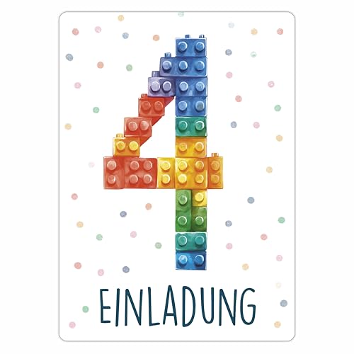 CALLUNA® Baustein Einladungen Kindergeburtstag Mädchen & Jungen – 12 Stück – Witzige Baustein Geburtstag Einladungen für die Geburtstagsfeier – Einladungskarten Kids Bauklötze (o. VH) (4 Jahre) von CALLUNA PRODUKTE MIT HERZ