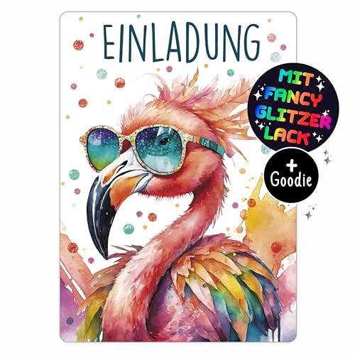 CALLUNA® Flamingo GLITZER Einladungskarten Kindergeburtstag Mädchen - 12 Stück - Witzige Flamingo Geburtstag Einladungen mit echtem Glitzerlack - Einladungskarten Teenager Mädchen (o. Hülle) von CALLUNA PRODUKTE MIT HERZ