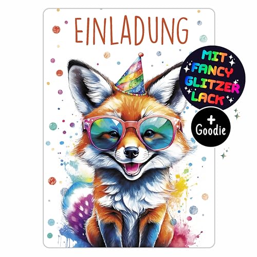 CALLUNA® Fuchs GLITZER Einladungskarten Kindergeburtstag Mädchen - 12 Stück - Witzige Alpaka Geburtstag Einladungen mit echtem Glitzerlack - Einladungskarten Teenager Mädchen von CALLUNA PRODUKTE MIT HERZ