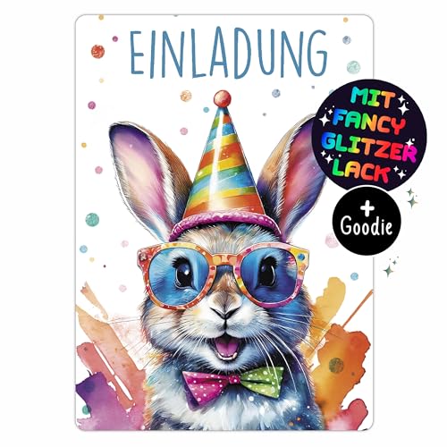 CALLUNA® Hase GLITZER Einladungskarten Kindergeburtstag Mädchen - 12 Stück - Witzige Alpaka Geburtstag Einladungen mit echtem Glitzerlack - Einladungskarten Teenager Mädchen von CALLUNA PRODUKTE MIT HERZ