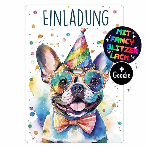 CALLUNA® Hunde GLITZER Einladungskarten Kindergeburtstag Mädchen & Junge – 12 Stück – Witzige Hunde Geburtstag Einladungen mit buntem Glitzerlack – Einladung für Kids & Teenager (o. Hüllen) von CALLUNA PRODUKTE MIT HERZ