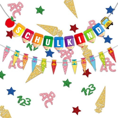 100 Stück Zuckertüte Mädchen Schulanfang Konfetti und 2 Stück Buchstaben Hänge Banner, Einschulung Deko Mädchen Junge Schulkind, Schuleinführung Deko Bunt, Alphanumerischer Konfetti für Tischdeko (2) 100 Stück Zuckertüte Mädchen Schulanfang Konfetti und 2 Stück Buchstaben Hänge Banner, Einschulung Deko Mädchen Junge Schulkind, Schuleinführung Deko Bunt, Alphanumerischer Konfetti für Tischdeko (2) von CALLYSONIC