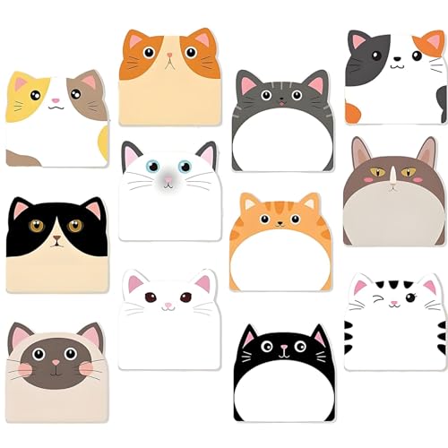 12 Pack Katzen Haftnotizen, Selbstklebende Haftnotizzettel, Sticky Notes Cute 360 Blatt, Tier Klebezettel, Haftnotizen Schreibwaren, Notizzettel Schulsachen, für BüRo, Studenten,Geschenk (Katze 1) von CALLYSONIC
