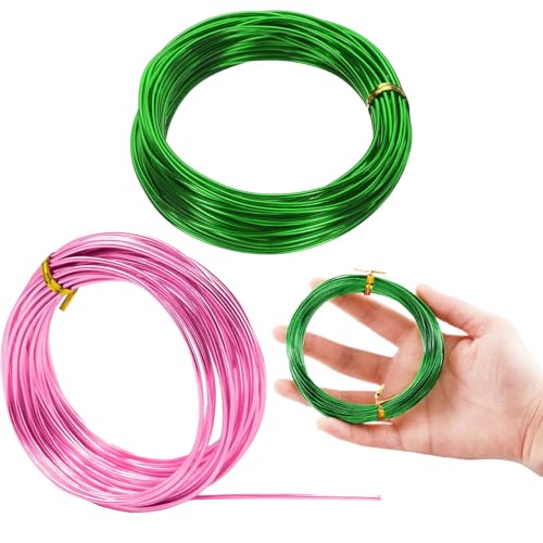 2 Rollen Basteldraht, 1,5mm x 5m Basteldraht Dünn, 2 Farben DIY Schmuckdraht, Schmuckdraht, für Schmuckherstellung, Bastelarbeiten, Draht zum Dekorieren (Dunkelgrün, Rose) (2) von CALLYSONIC