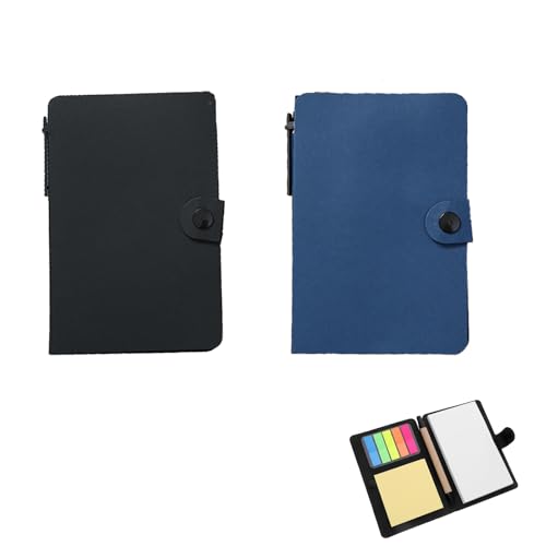 2 Stück Kraftpapier Notizbuch mit Haftnotizen, Klebezettel Set mit Stift，Bunte Sticky Notes, Post it Notizblock für Schule, Büro, Reisen, Notizen, Schwarz und Blau (D) von CALLYSONIC
