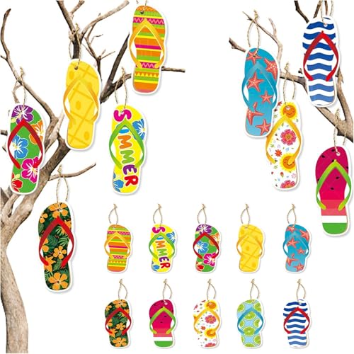 20 Stück Hawaii Party Deko, Flip Flop Sommer Hängende, Wimpelkette Strand, Hawaiianische Strand Anhänger Dekorationen mit Schnur (B) von CALLYSONIC