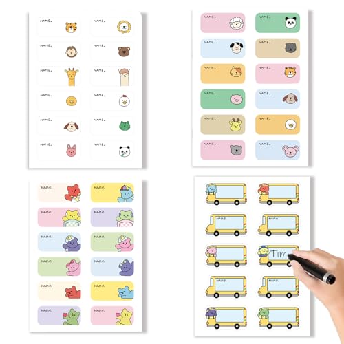 20 Stück Namensaufkleber Kinder, Klebekerlchen Namensaufkleber mit Zeichnungen von Tieren, Etiketten Selbstklebend für Kinder, Schule, Kindergarten, Kleidung und Gegenstände (N) von CALLYSONIC