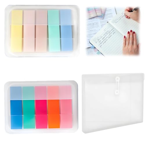 250 Stück Haftstreifen Transparent und Dokumentenmappe A5, 10 Farben Seitenmarker Selbstklebend, Index Tabs Sticky Notes, Eschreibbare Haftnotizen, Klebezettel Klein für Page Marker von CALLYSONIC