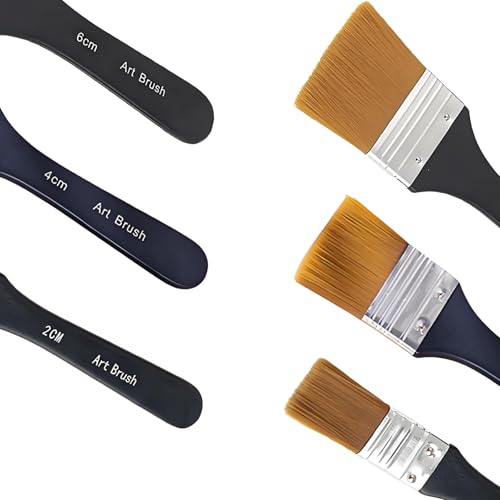 3 Stück Pinsel Set mit Holzgriffe,DREI Größen Acryl Flachpinsel, Nylonbürste,Aquarell Pinsel mit Alu-Stiftrohr, Ölfarben Bürste, für Malerei Ölmalerei Aquarell Acryl Gouache (schwarz 1) von CALLYSONIC