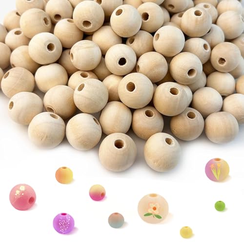 300 Stück Holzperlen zum Auffädeln, Holzperlen 8mm, Runde Holzperlen zum Auffädeln Kinder, Unbehandelte Perlen, Holzkugeln mit Loch, für Holzkugeln zum Basteln, Deko Accessoires, DIY Schmuckar von CALLYSONIC