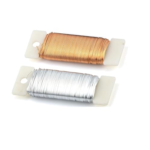 35m X 2 Spule Basteldraht 0,7mm, Draht zum Basteln Metalldraht Basteldraht Dünn, Für Dekoteile, DIY-Skulpturen, Kranzherstellung (Silberweiß, Goldgelb) von CALLYSONIC
