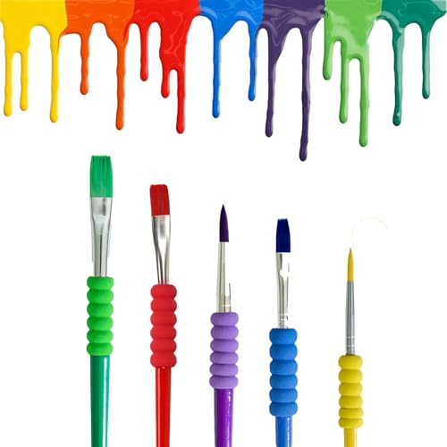 5 Stück Aquarellpinsel, Nylon Pinselset Acrylfarben, Kinder Pinsel Set mit Schaumstoffgriff, Wasserfarben für Kinder, Studenten, Anfänger (N) von CALLYSONIC