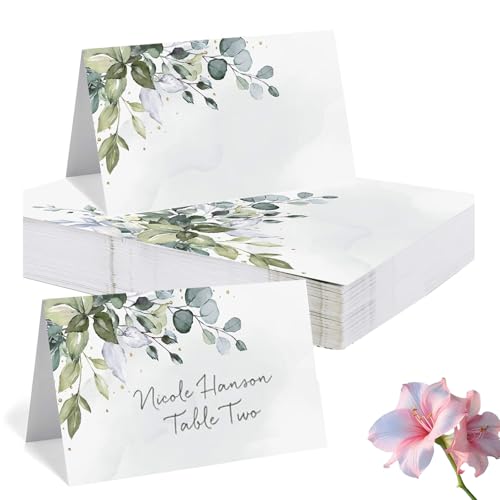 50 Stück Tischkarten Hochzeit, 9cm*5cm Tischkarten Namenskarten, Platzkarten für Geburtstag Konfirmation Kommunion Taufe Feier usw Tischdekoration Tischkärtchen(Eukalyptus) von CALLYSONIC
