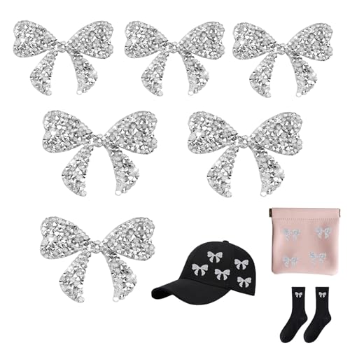 6 Stück Glitzer Bügelflicken, Flicken zum Aufbügeln, Patches zum Aufbügeln Strass Schleife, Aufnäher zum aufbügeln, Bügelbilder für Kostüm Haarschmuck DIY Dekoration (Silber-Weiß 1) von CALLYSONIC