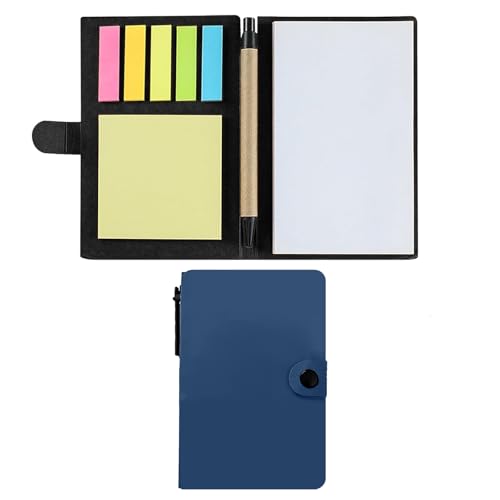 CALLYSONIC 2 Stück Kraftpapier Notizbuch mit Haftnotizen, Klebezettel Set mit Stift，Bunte Sticky Notes, Post it Notizblock für Schule, Büro, Reisen, Notizen, Schwarz und Blau (Schwarz) von CALLYSONIC