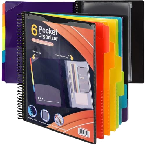 Dokumentenmappe A4 zum Abheften, Fächermappe A4 mit 6 Fächern, Mappen Ordnersystem, Bunte Wasserdicht Dokumententasche mit Etikett, Aktenmappe für Büro Dokumente (2, schwarz) von CALLYSONIC