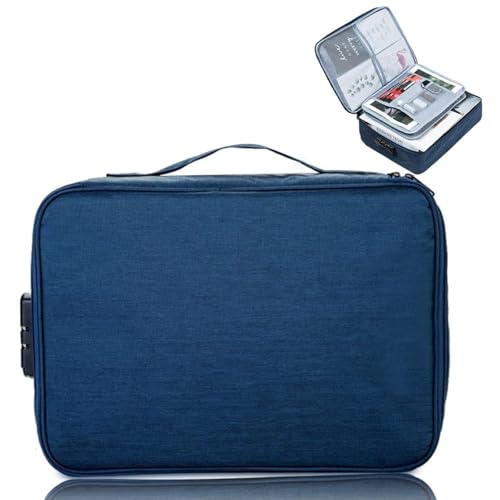 Dokumententasche mit Schloss, Dokumentenmappe mit 7 Fächern, Wasserdichtem Fächermappe, Kleine Reisetasche Herren Damen, Reisetaschen, Tragbare Aktentasche für Zuhause, Büro, Schließfach (a) von CALLYSONIC