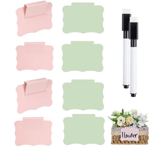 Etikettenhalter Clip Set, 8 Stück PVC Korb Etiketten mit 2 Magnetische Whiteboard-Stift, Label Halter für Lagerung Körbe, Abnehmbare Preisschildhalter für Regal,Aufbewahrungsbehälter (V) von CALLYSONIC