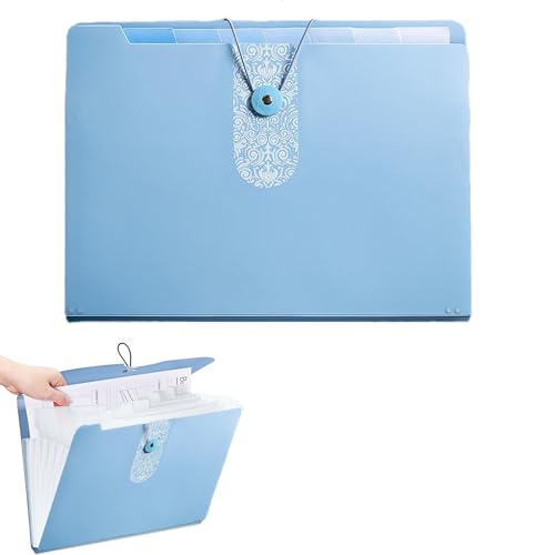Fächermappe A4 Mit 12 Fächer, Dokumentenmappe Aus PP, Ordnungsmappe Mit Druckknopf, Dokumenten-Organizer, Aktenordner, Mappe A4 Mit Etiketten Für Reise, Back to School, Postmappe Ordner(Blau 1) von CALLYSONIC