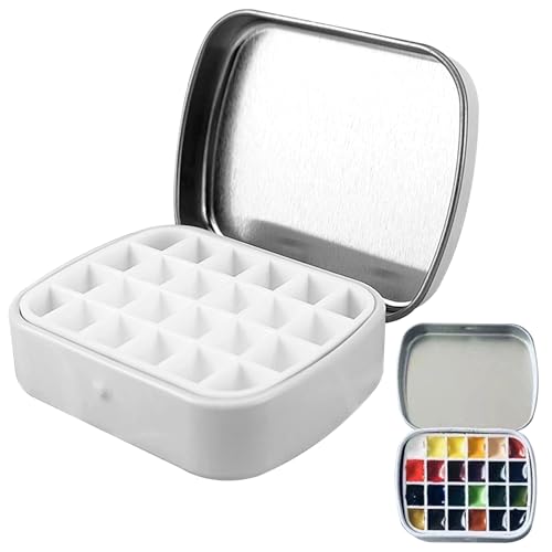 Leere Aquarellkasten, Tragbare Metall Wasserfarbkasten mit Magnete, Malkasten mit 24 Fächern, Mini Farbaufbewahrungssets Reisen für Skizzieren und Malen (a) von CALLYSONIC