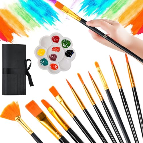 Pinselset Acrylfarben, Acryl Pinsel Set mit Canvastasche, Premium Nylon Malerpinsel Set, Pinsel Acrylfarbe, Künstlerbedarf für Acryl-öl-Aquarell-Gouache-Körperbemalung, 10 STK Pinselset Acrylfarben, Acryl Pinsel Set mit Canvastasche, Premium Nylon Malerpinsel Set, Pinsel Acrylfarbe, Künstlerbedarf für Acryl-öl-Aquarell-Gouache-Körperbemalung, 10 STK von CALLYSONIC