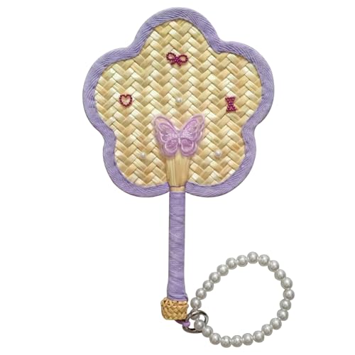 Weizenstroh Handfächer, Handgefertigter Fächer mit Armband, Fächer mit Lila Rand, Wand Dekoration Handfächer, Vintage Fan, für Wanddekoration, Hochzeiten, Geburtstagsgeschenke, 15X25 cm (lila-2) von CALLYSONIC