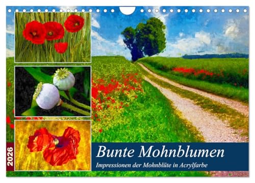 Bunte Mohnblumen - Impressionen der Mohnblüte in Acrylfarbe (Wandkalender 2026 DIN A4 quer), CALVENDO Monatskalender von CALVENDO