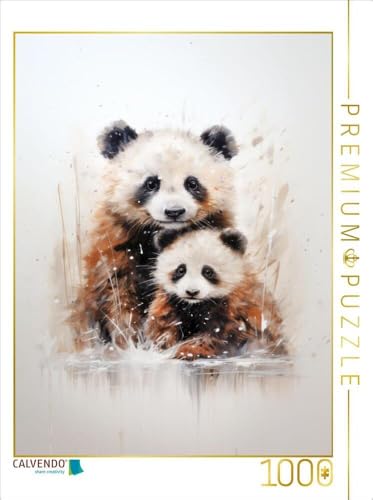 CALVENDO Puzzle Knuddelige Pandarfamilie in Acrylfarbe | 1000 Teile Lege-Größe 64 x 48 cm Foto-Puzzle für glückliche Stunden von CALVENDO