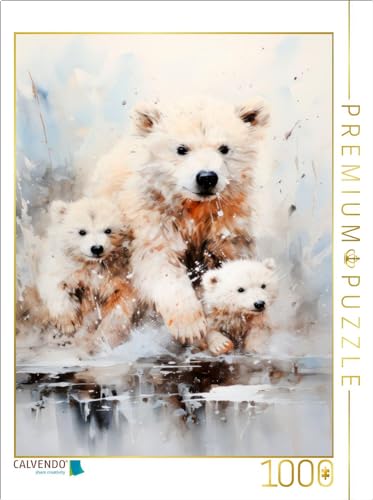 CALVENDO Puzzle Majestätische Eisbärfamilie in Acrylfarbe | 1000 Teile Lege-Größe 64 x 48 cm Foto-Puzzle für glückliche Stunden von CALVENDO