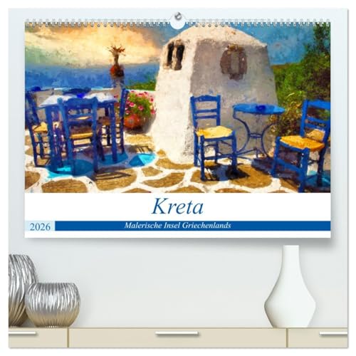 Kreta - Malerische Insel Griechenlands (hochwertiger Premium Wandkalender 2026 DIN A2 quer), Kunstdruck in Hochglanz: Rundreise über die griechische Insel Kreta gemalt in Acrylfarben (CALVENDO Orte) von CALVENDO