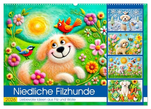 Niedliche Filzhunde - Liebevolle Ideen aus Filz und Wolle (Wandkalender 2026 DIN A2 quer), CALVENDO Monatskalender von CALVENDO
