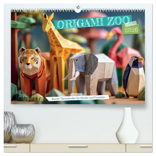Origami Zoo - Bunter Tierkalender für Kinder und Familien (hochwertiger Premium Wandkalender 2026 DIN A2 quer), Kunstdruck in Hochglanz von CALVENDO