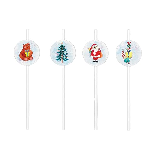 CAM ET LEON - Zubehör für Weihnachtsdekoration – Kinderparty – Teller, Becher – Servietten, Strohhalme, Konfetti, Luftballons, Einladungskarten, Kuchenspieß, Tischmitte (Strohhalm x 8) von CAM ET LEON