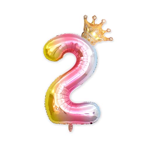 CAM2 Zahlen Luftballon mit Krone,40 Zoll (Ca. 101 cm) Rosa Zahlenballon, Ballon Mädchen, Bunt Folienzahlen Ballons, Geburtstag Dekoration für Party und Kindergeburtstag (2 Jahre) von CAM2
