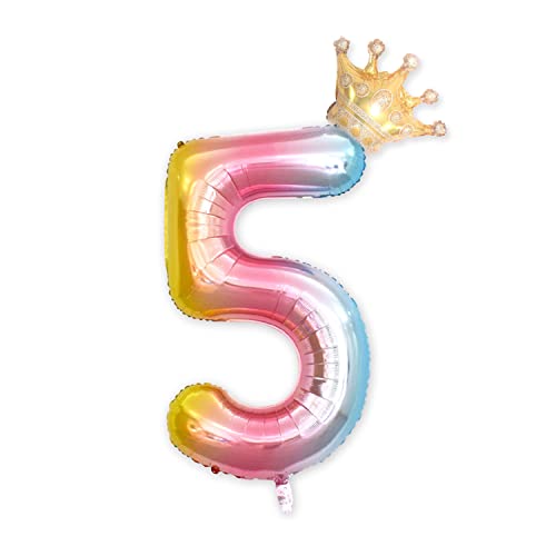 CAM2 Zahlen Luftballon mit Krone,40 Zoll (Ca. 101 cm) Rosa Zahlenballon, Ballon Mädchen, Bunt Folienzahlen Ballons, Geburtstag Dekoration für Party und Kindergeburtstag (5 Jahre) von CAM2