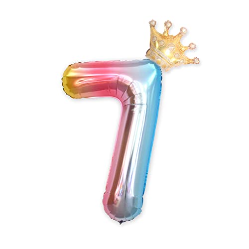 CAM2 Zahlen Luftballon mit Krone,40 Zoll (Ca. 101 cm) Rosa Zahlenballon, Ballon Mädchen, Bunt Folienzahlen Ballons, Geburtstag Dekoration für Party und Kindergeburtstag (7 Jahre) von CAM2