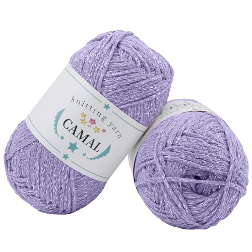 CAMAL 2 Stück Baumwolle zum Häkeln, 200g Glitzern Häkelwolle Baumwolle für Taschen Weich Funkelnd Tshirt Garn für Häkel & Strickgarn, Metallic Häkelgarn für DIY Handtasche (Hellviolett Silber) CAMAL 2 Stück Baumwolle zum Häkeln, 200g Glitzern Häkelwolle Baumwolle für Taschen Weich Funkelnd Tshirt Garn für Häkel & Strickgarn, Metallic Häkelgarn für DIY Handtasche (Hellviolett Silber) von CAMAL