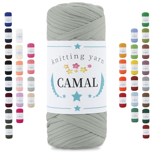 CAMAL 200g Tshirt Garn, Textilgarn zum Häkeln für Körbe 75m Dicke Bändchengarn zum Häkeln Taschen, Häkelgarn T Shirt Garn für Decken Wandbehang Heimdekoration (Erbsengrün) von CAMAL