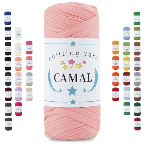 CAMAL 200g Tshirt Garn, Textilgarn zum Häkeln für Körbe 75m Dicke Bändchengarn zum Häkeln Taschen, Häkelgarn T Shirt Garn für Decken Wandbehang Heimdekoration (Fleisch Rosa) von CAMAL