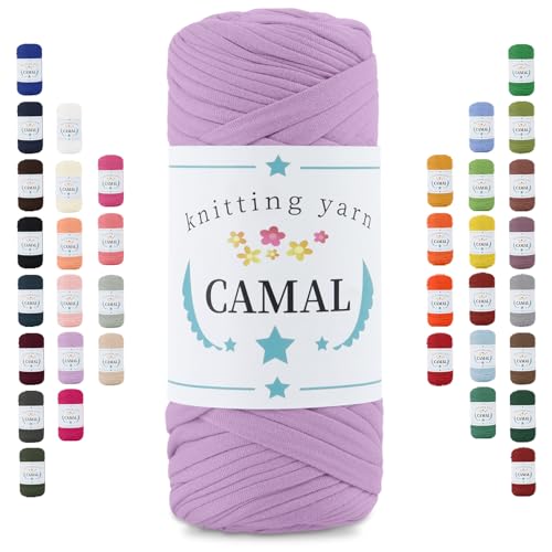 CAMAL 200g Tshirt Garn, Textilgarn zum Häkeln für Körbe 75m Dicke Bändchengarn zum Häkeln Taschen, Häkelgarn T Shirt Garn für Decken Wandbehang Heimdekoration (Flieder Violett) von CAMAL