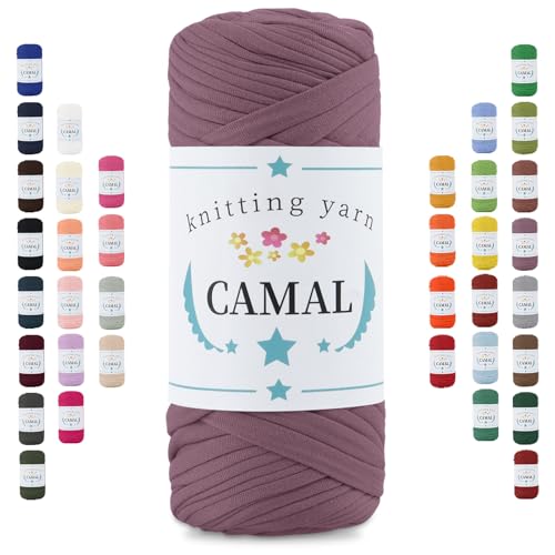 CAMAL 200g Tshirt Garn, Textilgarn zum Häkeln für Körbe 75m Dicke Bändchengarn zum Häkeln Taschen, Häkelgarn T Shirt Garn für Decken Wandbehang Heimdekoration (Grau Violett) von CAMAL