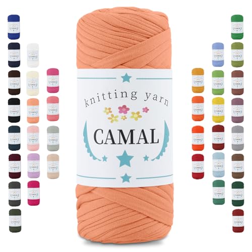 CAMAL 200g Tshirt Garn, Textilgarn zum Häkeln für Körbe 75m Dicke Bändchengarn zum Häkeln Taschen, Häkelgarn T Shirt Garn für Decken Wandbehang Heimdekoration (Hautrosa) von CAMAL