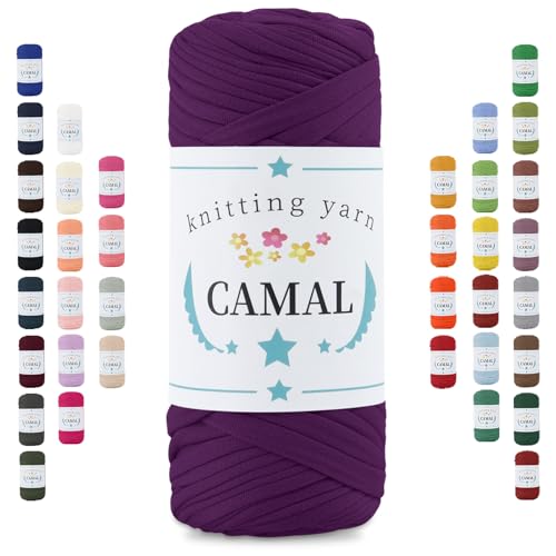 CAMAL 200g Tshirt Garn, Textilgarn zum Häkeln für Körbe 75m Dicke Bändchengarn zum Häkeln Taschen, Häkelgarn T Shirt Garn für Decken Wandbehang Heimdekoration (Helles Violett) von CAMAL