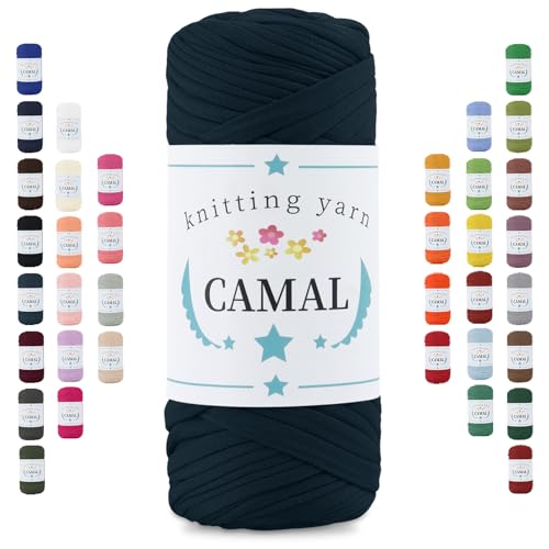 CAMAL 200g Tshirt Garn, Textilgarn zum Häkeln für Körbe 75m Dicke Bändchengarn zum Häkeln Taschen, Häkelgarn T Shirt Garn für Decken Wandbehang Heimdekoration (Jeans Blau) von CAMAL