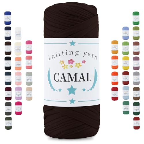CAMAL 200g Tshirt Garn, Textilgarn zum Häkeln für Körbe 75m Dicke Bändchengarn zum Häkeln Taschen, Häkelgarn T Shirt Garn für Decken Wandbehang Heimdekoration (Kaffee) von CAMAL